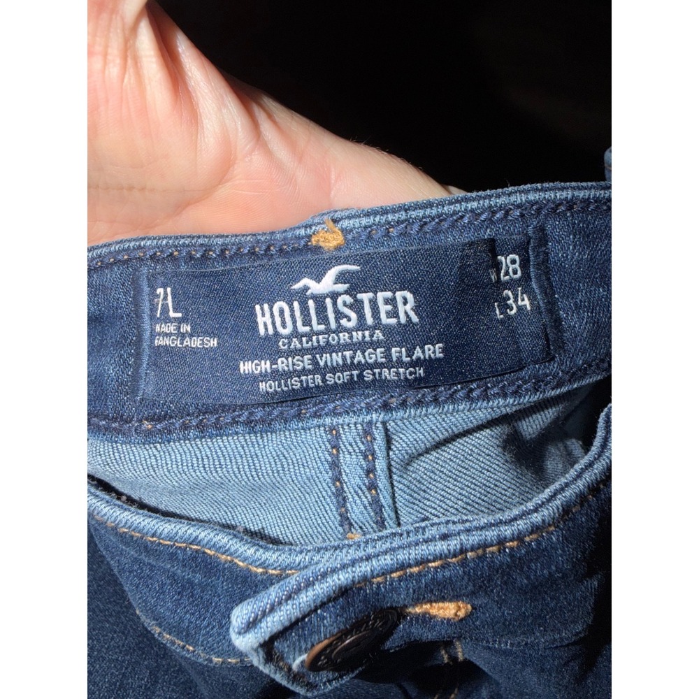 Hollister High-Rise Vintage Flare Jeans Dark Wash Soft Stretch Slit 7L 28 X5 - Picture 10 of 11